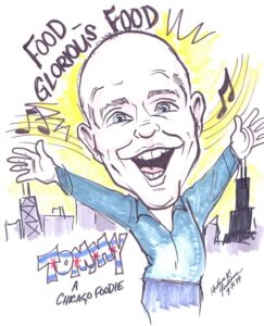 Caricature of Tommy Hensel as a foodie